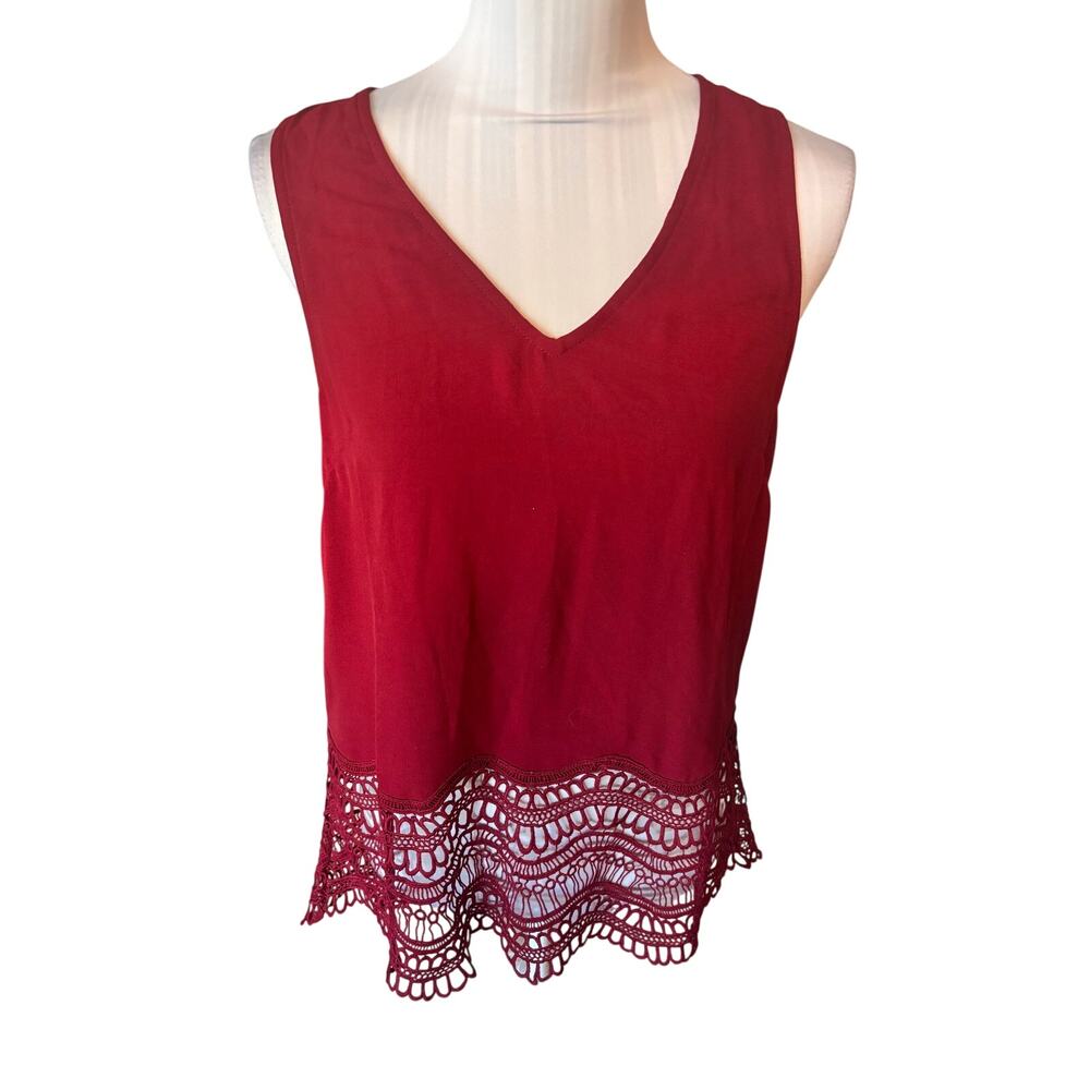 Entro Burgundy Sleeveless Blouse Crochet Trim Size S